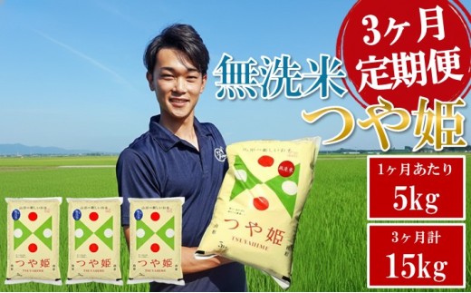 ≪3ヶ月定期便≫ 無洗米 特別栽培米 つや姫 5kg×3ヶ月連続 計15kg 山形県庄内産 毎月中旬頃にお届け 米 お米 精米 白米 定期便 ブランド米 AG アグレスト　SG0113