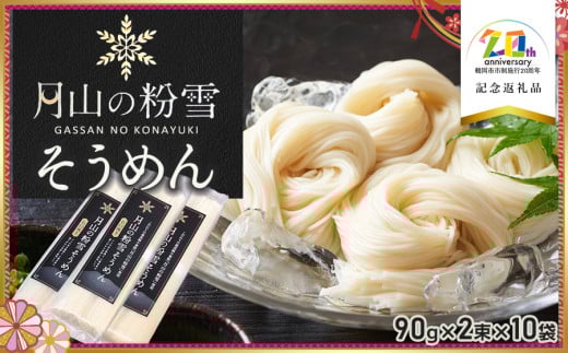 月山の粉雪そうめん　90g × 2束 × 10袋　【市制施行20周年記念返礼品】　アインテック株式会社