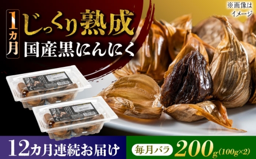 【12回定期便】 国産熟成 黒にんにく 200g (100g×2) バラ 瑞浪市 / 国産ムラセの熟成黒にんにく 青森県産 ニンニク [AZCO015]