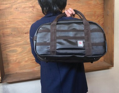 11-61BR　【SUWAプレミアム】FIRE HOSE PRODUCTS　ボストンバック　ブラック（M）（パイピングカラー：茶）／バッグ ブラック メンズ ボストン 旅行 鞄 カバン 信州 諏訪