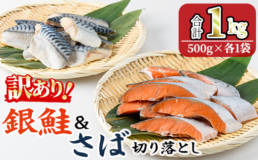 ＜訳あり＞ 無塩 銀鮭と骨取りサバの切り落としセット(合計1kg・500g×各1袋) 無塩 小分け 切り身 鯖 さば 骨なし 骨取り済 さけ 鮭 しゃけ  鮭切身 カット済 簡単 魚 海鮮  お弁当 おかず 【KI-25】【イチマル食品加工】