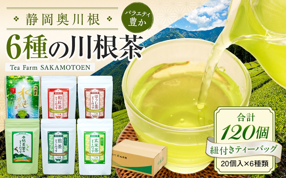 
                  14-2 お茶 ティーバッグ お楽しみ 20個入 6種類 / 6種の川根茶バラエティーバックセット120個（20個入×6種類）
                