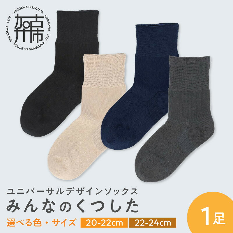 【ふるさと納税】＼選べるサイズ・カラー／みんなのくつした 1足 (20-22cm) (22-24cm) (4色よりどり) 《 くつした 靴下 ソックス 加古川市 》