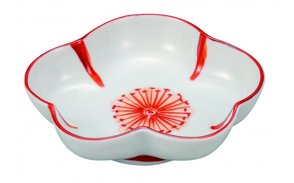 九谷焼　3.5号皿・赤絵花文 5枚セット a01 民芸品 工芸品 焼き物 食器 172111_CY2300