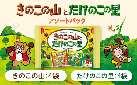 【全2回定期便】明治 きのこの山とたけのこの里　18袋（1袋に小袋8袋入）　【2ヵ月に1回お届け】 チョコレート 明治 きのこの山 たけのこの里 アソート 大容量 大阪府高槻市/株式会社 丸正高木商店