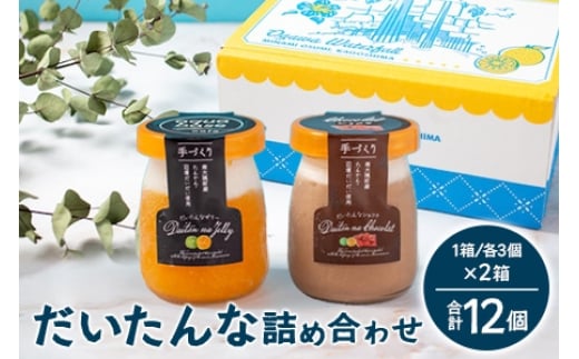 
            だいたんな詰め合わせ いっしょにセット たんかんゼリー だいたんなショコラ 1箱2種6個入り×2箱 計12個 セット 果肉入り | タンカン 辺塚だいだい スイーツ フルーツ ゼリー 手作り おしゃれ 限定スイーツ ジューシー 冷凍 産地直送 オリジナル ギフトボックス プレゼント 鹿児島県 南大隅町 31℃LINE花子
          