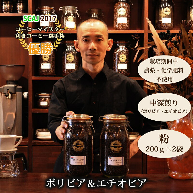 【ふるさと納税】【オーガニックコーヒー】粉・ボリビア＆エチオピア｜中深煎り｜赤富士珈琲｜利き珈琲チャンピオン厳選　送料無料 静岡県 富士宮市