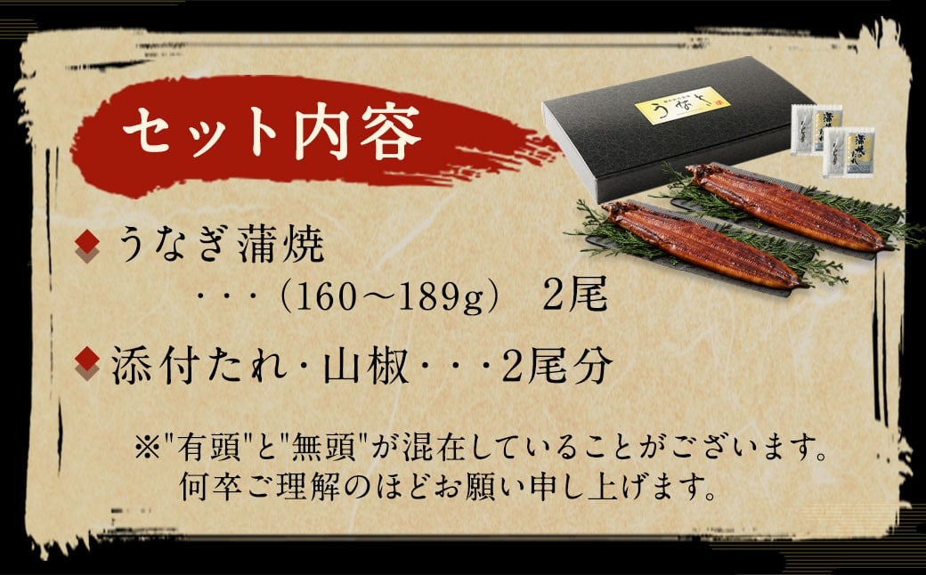 【丑の日／配達日指定可能】九州産 うなぎ 蒲焼 大 2尾 (1尾あたり160～189g)