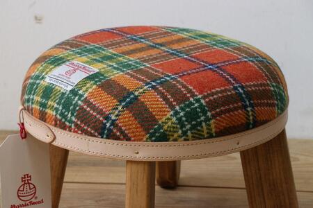 まぁるいスツール【オレンジ＆グリーンチェック】 子供 椅子イスキッズ HARRIS TWEED（ハリスツイード）家具