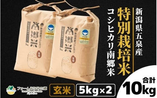 令和7年産 コシヒカリ「南郷米」玄米 10kg（5kg×2袋）特別栽培米 五泉産 | 新潟産コシヒカリ 新潟県産コシヒカリ 新潟県産こしひかり 米 お米 こしひかり 玄米 ブランド米 新潟県 五泉市 ファームみなみの郷