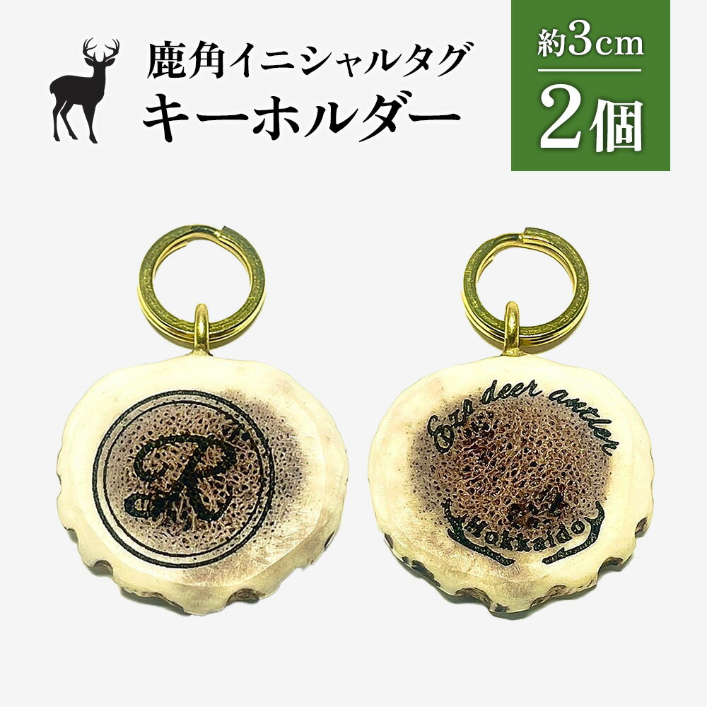 【ふるさと納税】鹿角イニシャルタグキーホルダー 2個 約3cm | 天然 蝦夷 鹿 角 キーホルダー タグ エゾシカ バッグ リュック ペットタグ ストラップ 魔除け お守り シンプル ハンドメイド ギフト お取り寄せ 北海道 中標津町 中標津【60004】