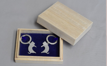 【内藤銀器製作所】銀製 ペアキーリング (ねこ)