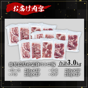 鹿児島県産 豚肉 霜降り トロ豚 焼肉 バラエティ セット(合計3kg)【KNOT】 A566-v01