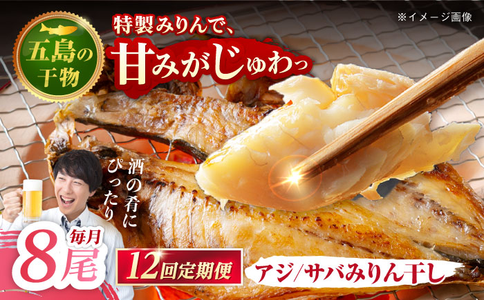 【12回定期便】【M】一夜干し みりん干し（アジ/サバ）計8尾分 五島市/愛情食彩 [PCH024]