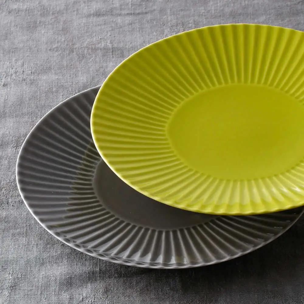【波佐見焼】しのぎ 大皿2枚セット グレー・若草 食器 プレート【一龍陶苑】[CC90]