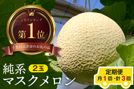 【定期便３ヶ月】純系マスクメロン２玉【最高級】：2024年１０～１２月発送分