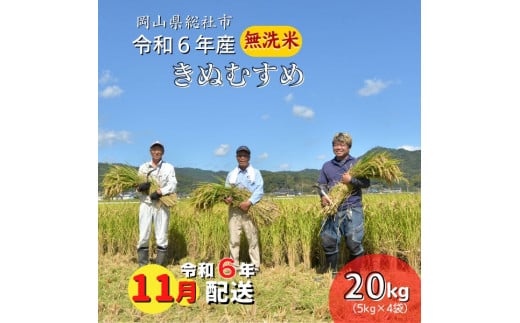 令和6年産＜無洗米＞総社市産きぬむすめ　20kg〔令和6年11月配送〕24-035-021