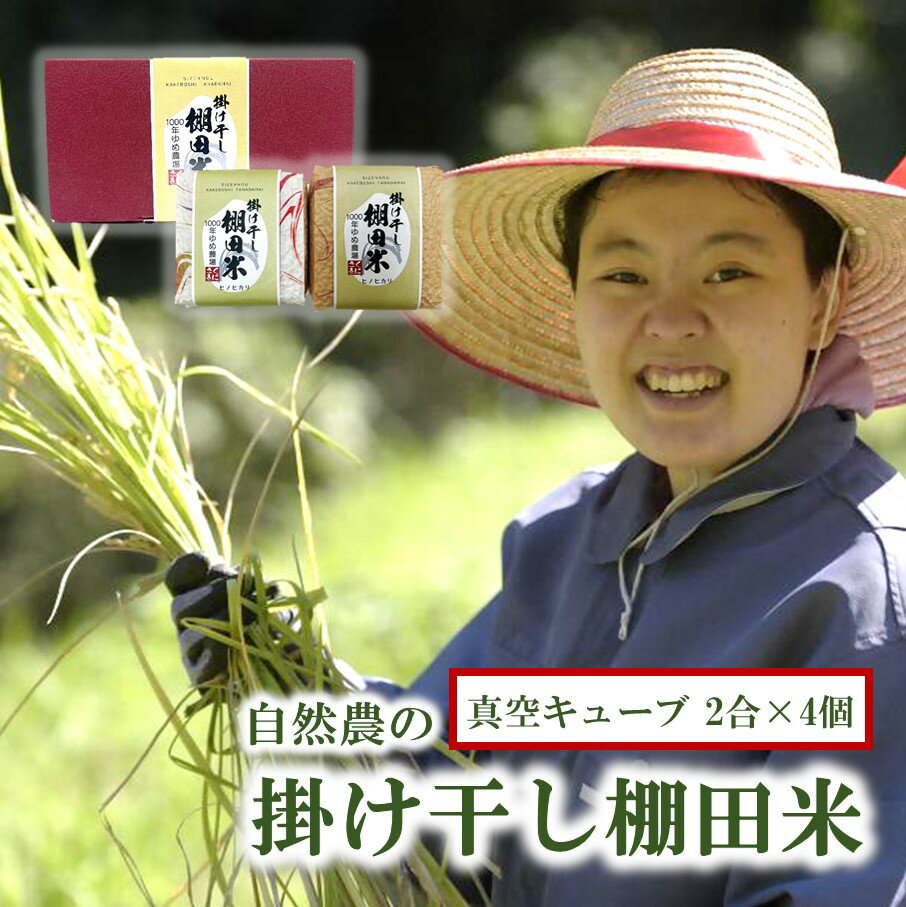 【ふるさと納税】ギフト 自然農 掛け干し 棚田米 ヒノヒカリ 真空キューブ 2合×4個 （2箱) 米 1.2kg 贈答