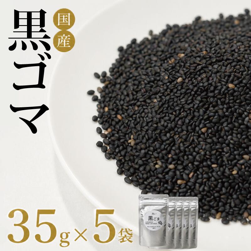 【ふるさと納税】 ごま 35g×5個 黒ゴマ 胡麻 国産 栽培期間中 農薬不使用 化学肥料不使用 洗いごま 小分け お手軽 香り 風味 炒りごま すりごま 黒胡麻 ご飯のお供 健康 美容 家族 調味料 ふりかけ ギフト 和え物 ドレッシング 自然 徳島県 吉野川市