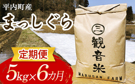 
＜定期便＞青森県平内町の美味しいお米 まっしぐら 5kg×6ヶ月連続（令和5年産） 【マルサンファーム】 青森 青森県 東北 米 お米 F21J-122
