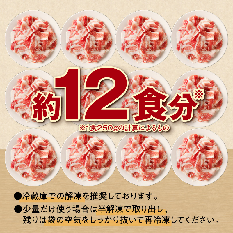 年内で受付終了！十勝雪晴れ豚 切り落とし 3kg【雪晴れ豚 切り落とし 3kg 豚肉 肉 豚 豊かな旨味 万能 料理 国産 北海道産 十勝産 こだわり 豚汁 豚丼 肉じゃが 肉野菜炒め カレー 生姜焼