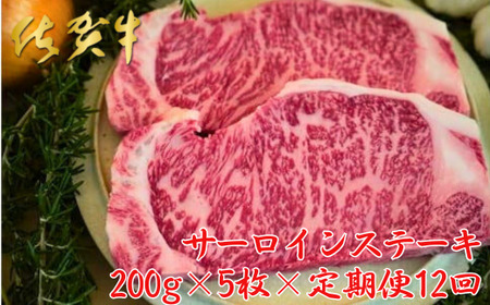 【定期便12回】佐賀牛サーロインステーキ 200g×5枚：C474-002