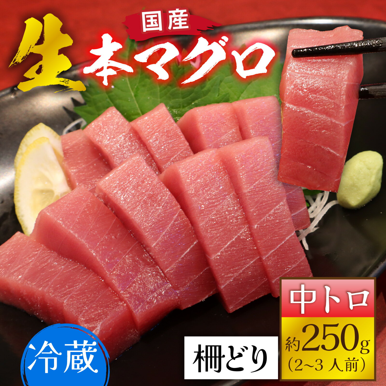 【ふるさと納税】【冷蔵・指定日着可】生本マグロ中トロ 約250g 2～3人前 / 国産 まぐろ 鮪 さく 柵どり 冷蔵 真空パック ヘルシー 国産 送料無料 [A-066005]