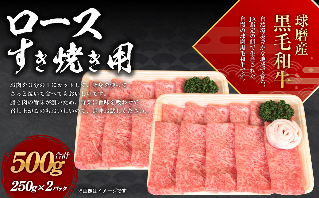 球磨産 黒毛和牛 ロース すき焼き用  500g (250g×2パック)