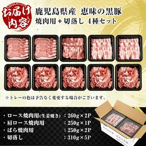 恵味の黒豚 焼肉＋切落しセット (4種・合計2.8kg超！)  冷凍 小分け 国産 鹿児島県産 黒豚 多用途に使える4種セット！【B-369H】