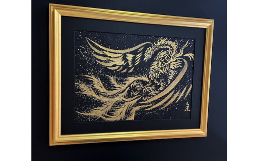 「金の鳳凰」絵師白道 作｜絵画 アート インテリア 手描き [0620]