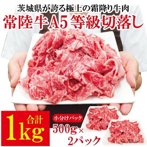 常陸牛A5等級切落し 計1kg[500g×2パック] 国産 5等級 A5ランク 茨城県 牛肉 霜降り 冷凍 牛丼 すき焼き カレー 小分け おかず 【そうざい男しゃく（株式会社池延）】【ho1561】