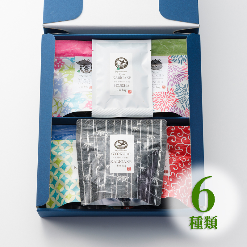 しあわせお茶時間セット いろどり ティーバッグ 玉茶箱 6種類 53杯分 日本茶 緑茶 お茶 煎茶 かりがね茶 番茶 玉露 ほうじ茶 飲み比べ 詰め合わせ 手軽 簡単 舞鶴茶 京都 熨斗 贈答 ギフト