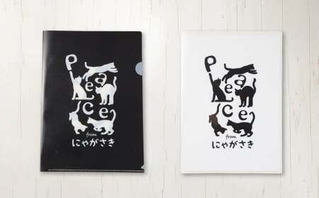 【7営業日以内発送】PEACEな ねこTシャツ（黒色・白色）各1枚・PEACEな ねこクリアホルダー（黒色・白色）各1枚・エコバッグ（青色）セット ／ 計5点 Tシャツ クリアホルダー 長崎県 長崎市