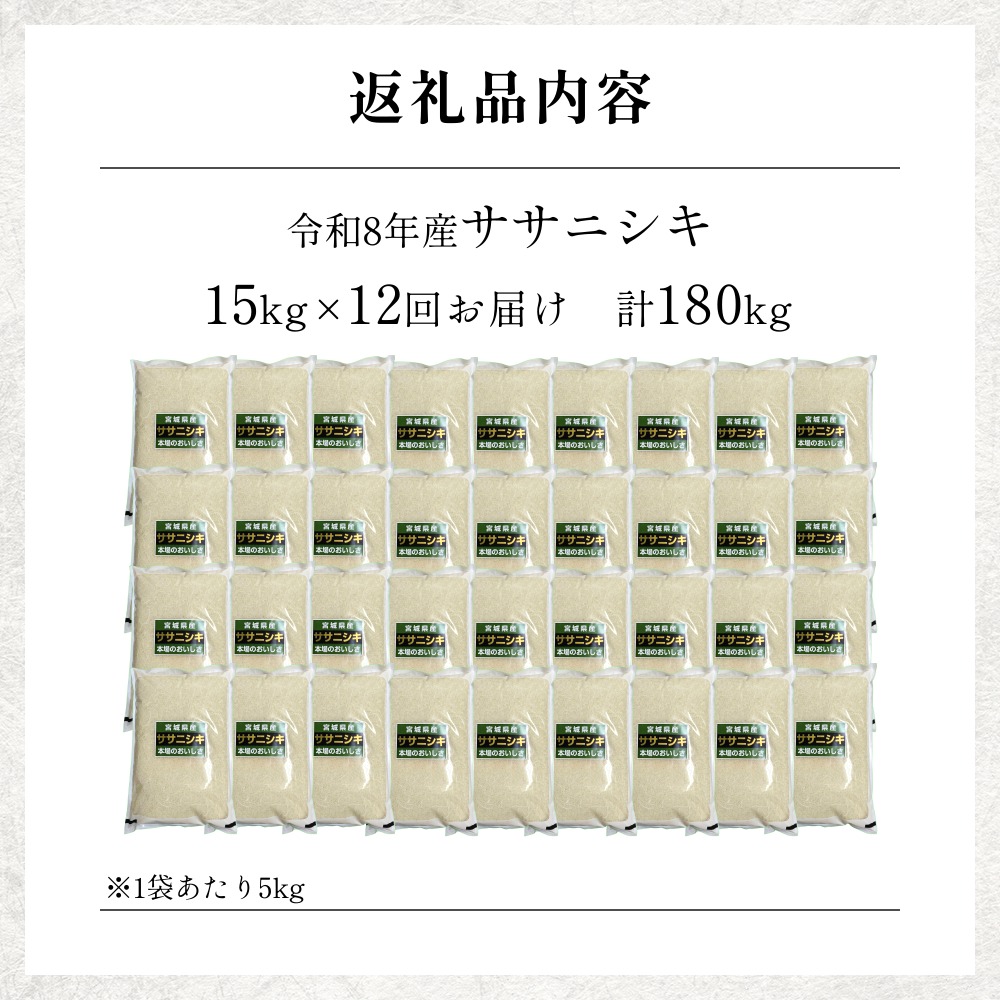 【 令和8年産 】 新米 ササニシキ 15kg＜ 毎月 15kg 12回 お届け ＞宮城県 石巻市産 定期便12回 精米 鮮度優先 米 お米 白米 ブランド米 単一原料米 産地直送 ごはん お弁当 宮城県 石巻市
