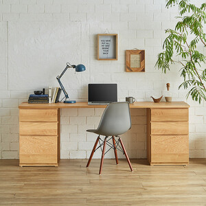 【大川家具】無垢材 システムデスク 幅2000mm テーブル パソコンデスク 子供机 勉強机 学習机 書斎デスク HM-HM ホワイトオーク 天然木 モダン 国産 無垢材 高級感【設置付き】