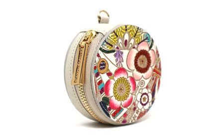 【文庫屋大関】マカロンポーチ 華熨斗【皮革工芸品】 ポーチ ミニポーチ 小物入れ アクセサリー入れ イヤホン入れ 収納 保管ケース 手のひらサイズ  本革 革 皮革 工芸品 工芸 雑貨 ギフト プレゼ
