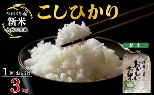 【令和8年産先行予約】【1回お届け】こしひかり 精米 3kg