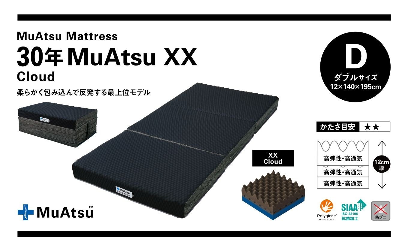 
            30年 ムアツ マットレス XX クラウド ダブル 三つ折り 折りたたみ マットレス  極厚 12cm 敷布団 敷き布団 寝具  市川三郷町 限定 昭和西川 [5839-8401]
          