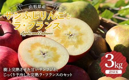 《2026年度 先行予約》山形県産 サンふじりんごとラ・フランス セット 3kg 12玉(各6玉) F2Y-5993