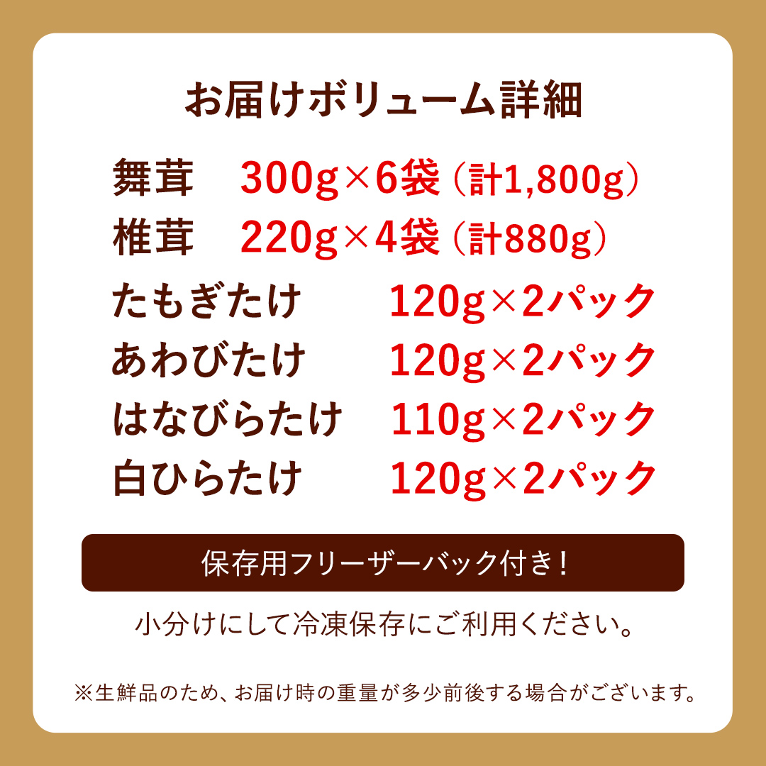 きのこ 6種 詰め合わせ 約3.6kg 【 保存用フリーザーバック 20