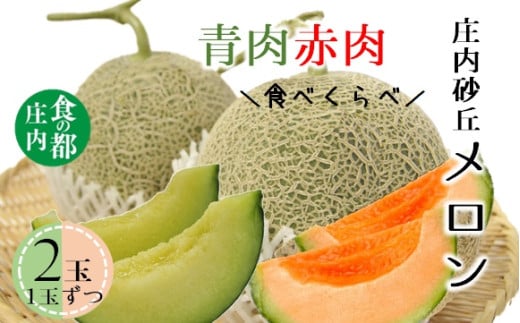 ★先行予約★【令和8年産】食の都庄内　庄内の青肉＆赤肉メロン（1玉ずつ）　※令和8年7月上旬～8月上旬頃まで