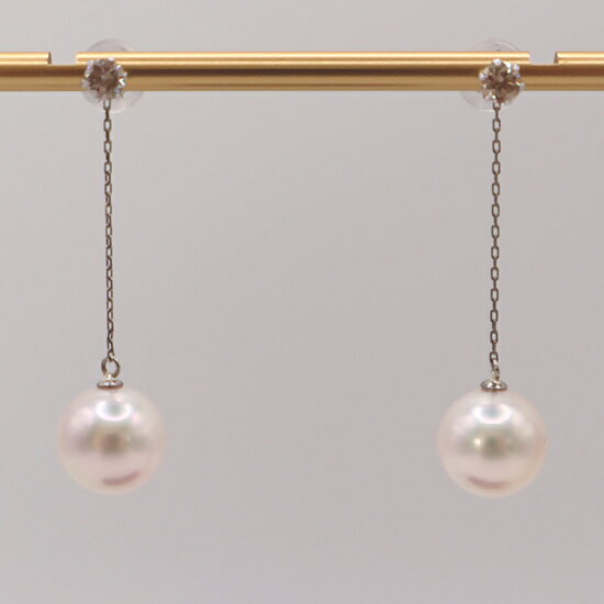 【ふるさと納税】2042 【真珠科学研究所花珠鑑別書付】Pt900　あこや本真珠8.0mmup　ダイヤモンド　0.20ct　チャームピアス　 2way 取外し可能