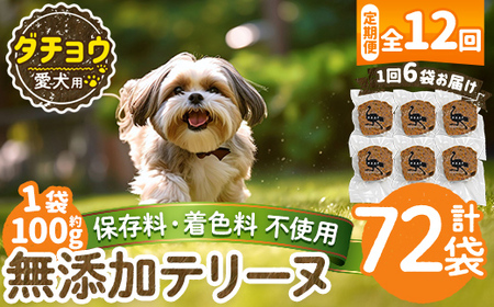a1059-F 【12回定期便】＜保存料・着色料 不使用＞愛犬用無添加ダチョウテリーヌ6袋×12回(1袋約100g・合計約7.2kg)【Nフードサービス】姶良市 ダチョウ テリーヌ 犬 ドッグ ペット フード エサ おやつ ごはん ご飯 間食 ご褒美 ペット関係