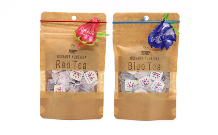 久米島産 天然ハーブティー2種「ローゼル＆バタフライピー」各10包 青色 赤色 ブルーティー レッドティー 色が変わるお茶 ノンカフェイン カフェインレス 島ハーブ ハイビスカス リラックス 美容 健