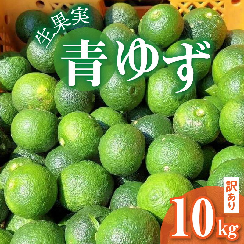 【ふるさと納税】訳あり 青ゆず 生果実 10kg 上毛町産 傷あり含む 里山育ち 早摘み 加工向き ゆずごしょう用 風味付け 薬味 青果 国産 柑橘 果物 ゆず 特産品 みどり工房 福岡県 上毛町 送料無料