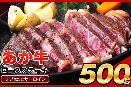 あか牛（褐毛和種）ロースステーキ (リブまたはサーロイン) 250g×2 500g 熊本県産 肉 和牛 牛肉 赤牛 あかうし リブロース サーロイン 冷凍 《2026年1月中旬-3月末頃出荷》送料無料---gkt_fakstk_bc13_r8_15000_500g---