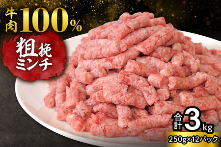 訳あり牛肉100%粗挽きミンチ!北海道産牛ひき肉3kg! (250g×12パック)_S006-0054