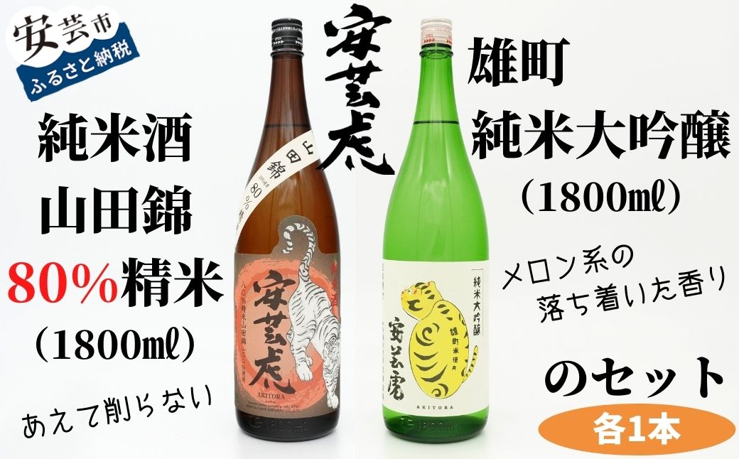 安芸虎純米酒山田錦80%・安芸虎雄町純米大吟醸 セット　1,800ml