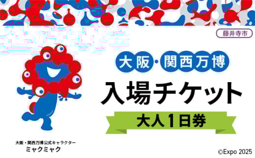 No.296 2025年日本国際博覧会入場チケット 一日券（大人）【藤井寺市返礼品】 ／ 万博 EXPO 2025 大阪万博 関西万博 夢洲 入場券 1日券 大阪府