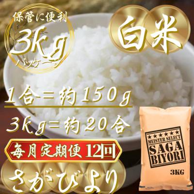 ふるさと納税 吉野ヶ里町 【毎月定期便】『さがびより』白米3kg(吉野ヶ里町)全12回 |  | 02
